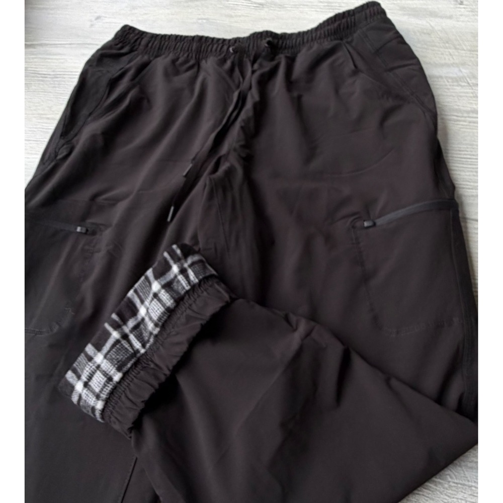 Eddie Bauer Women Fleece Lined Cargo Joggers Black Plaid Hiking Pants Size 10
